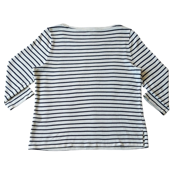 Talbots 100% Cotton Ivory Navy Blue Stripe 3/4 Sleeve Textured Top Nautical - Picture 3 of 7